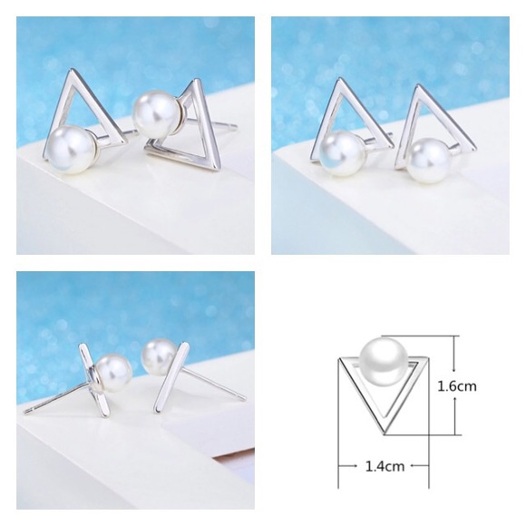 NEW!๐๐๐AWESOME & ADORABLE๐PEARL TRIANGLE STUDS - Picture 3 of 8